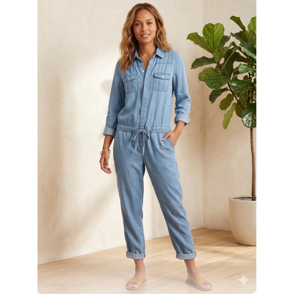 Soho Jeans New York & Company Blue Lyocell Utility Jumpsuit Small Long Sleeve